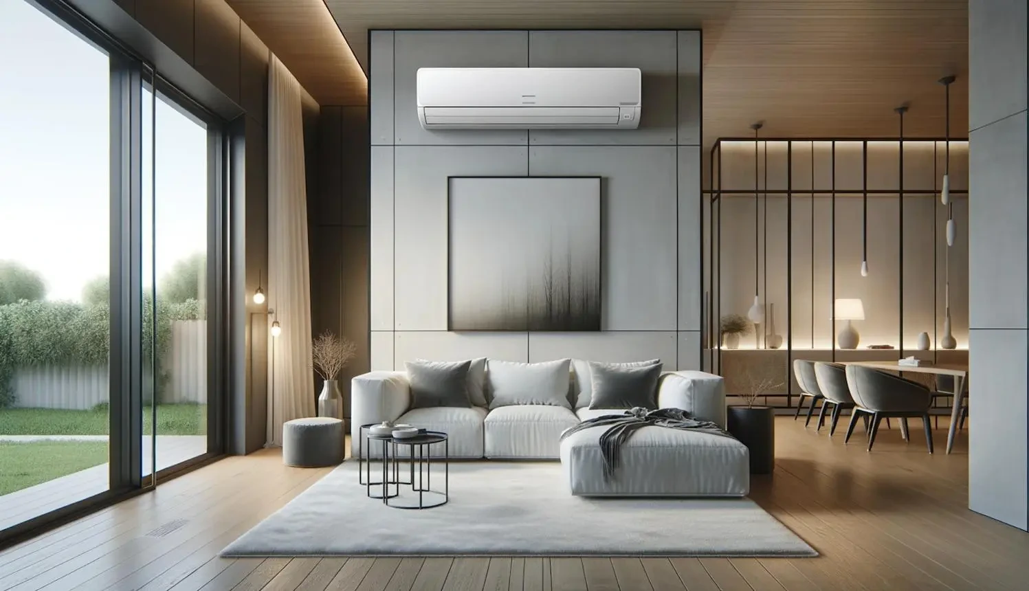 Minisplit residencial instalado en sala moderna